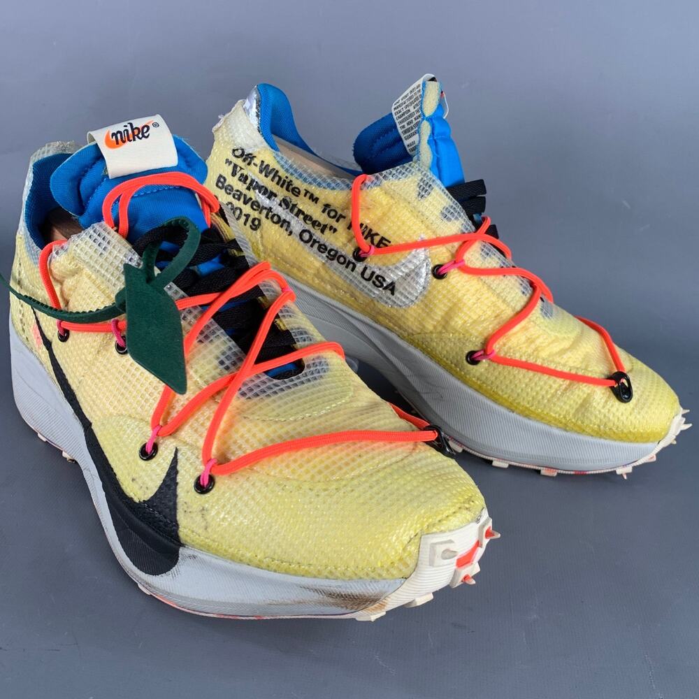 OFF-WHITE x NIKE 12.5 Vapor Street Yellow Black Color Block Lace-Up Sneakers